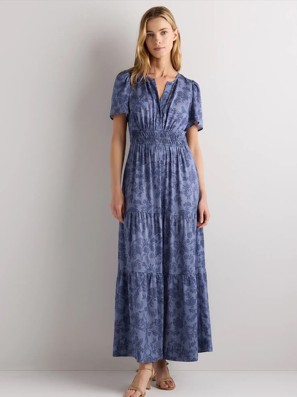 Quince Washable Stretch Silk Tiered Maxi Dress